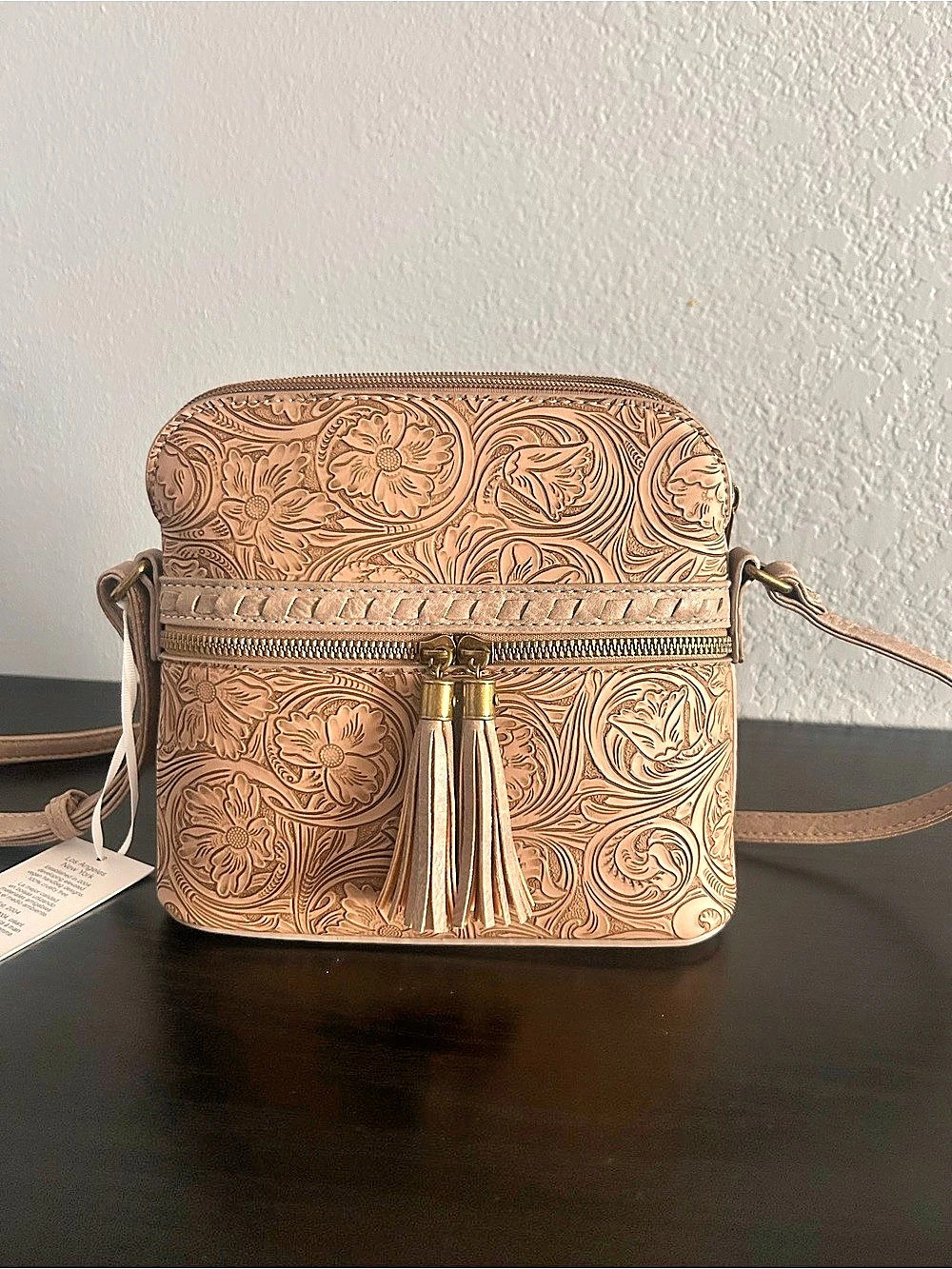 Alyssa Floral Embossed Crossbody Brown NWT